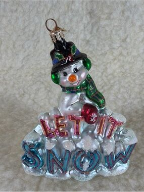Vintage Christopher Radko Holiday Snowman 'Let It Snow' Glass Ornament